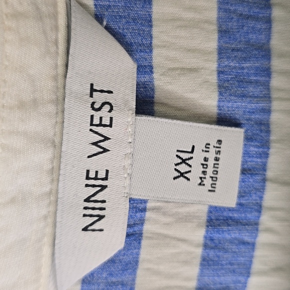 Nine West Blue and White Blouse With Tie, Size XXL - Picture 3 of 4